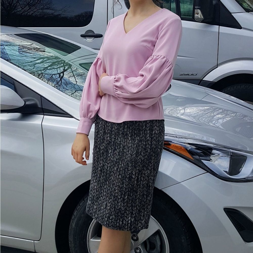 RACHEL Parcell Blush Pink Blouse Lantern Sleeves